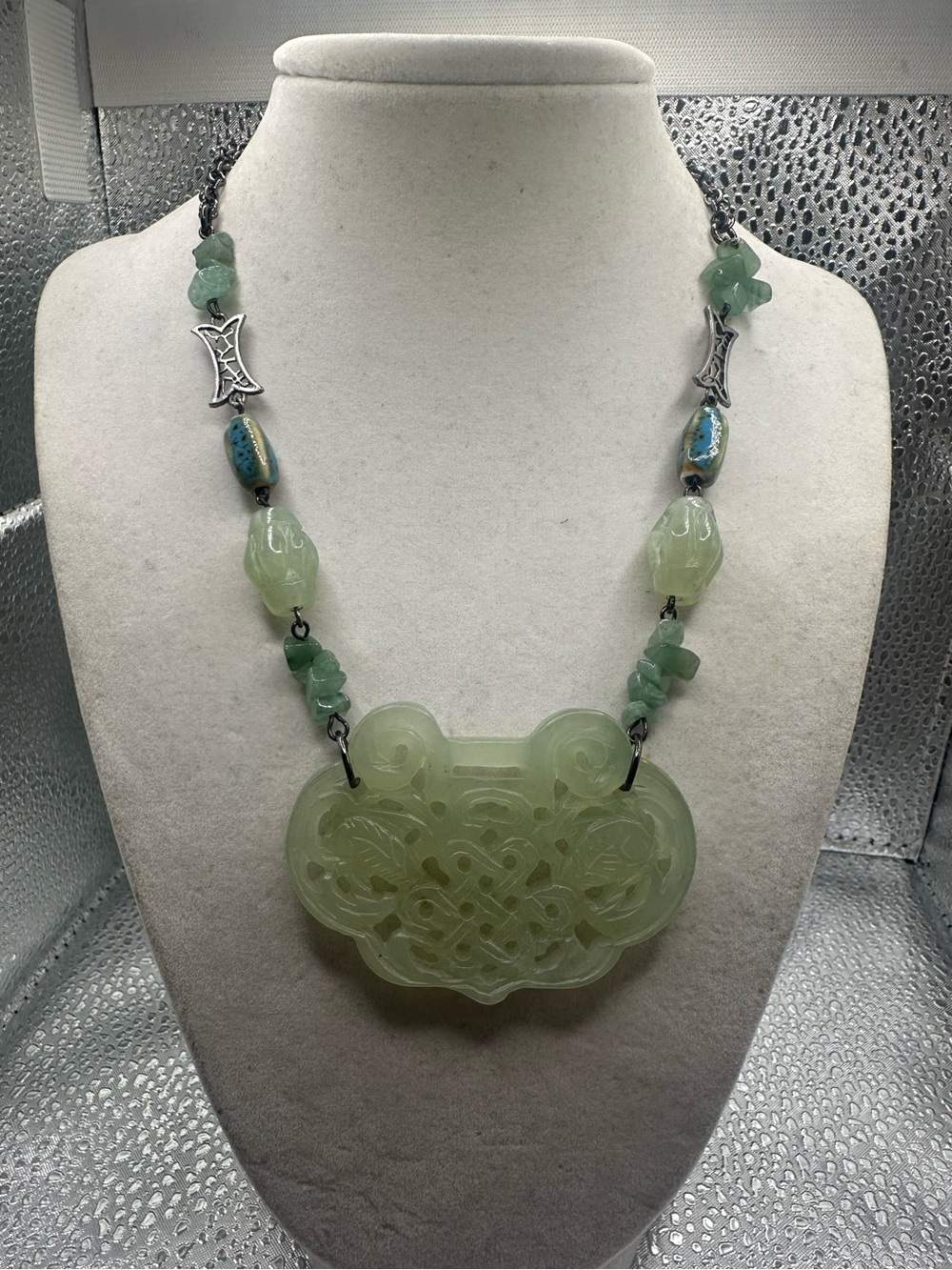 Lydell NYC Faux Jade Longevity Lock Statement Necklace